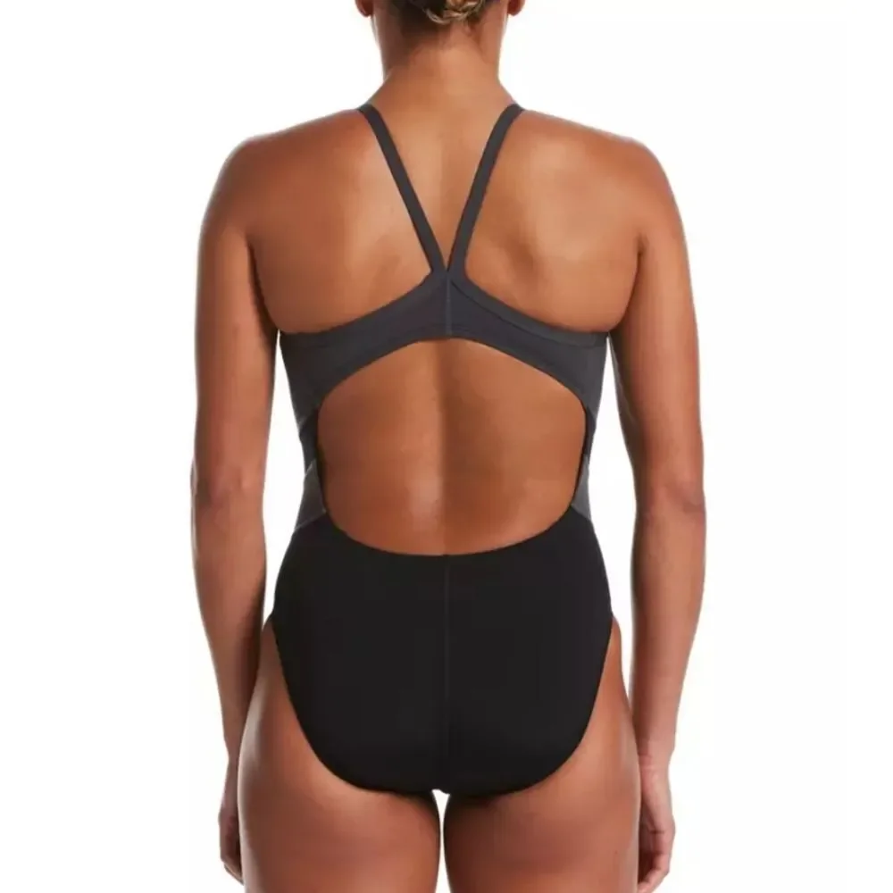 Nike Hydrastrong Black Color Block Racerback One Piece Swimsuit Size 6